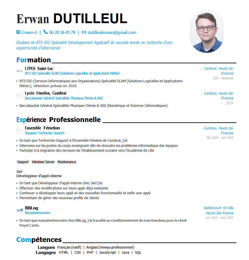 Aperçu CV Erwan